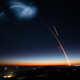 A long exposure showing the rocket’s entire trajectory and the resulting